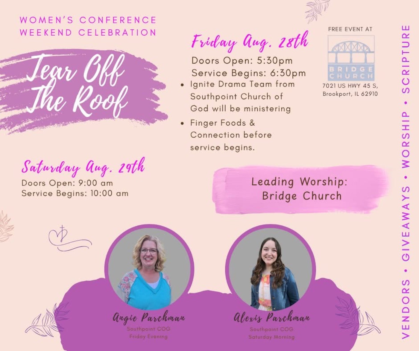 Tear Off The Roof conference flyer with full weekend schedule and speakers